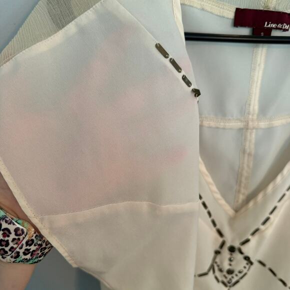 Vintage Line & Dot Semi Sheer Embellished Top Women's Size Small Off-White Ivory - Picture 3 of 9